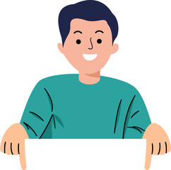 smiling marketing manager showing copy space for business advertisement. Happy male entrepreneur presenting and recommending new product while standing isolated on blue background