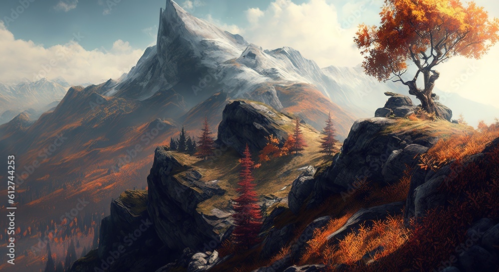 Poster a mountaintop in the fall generative ai