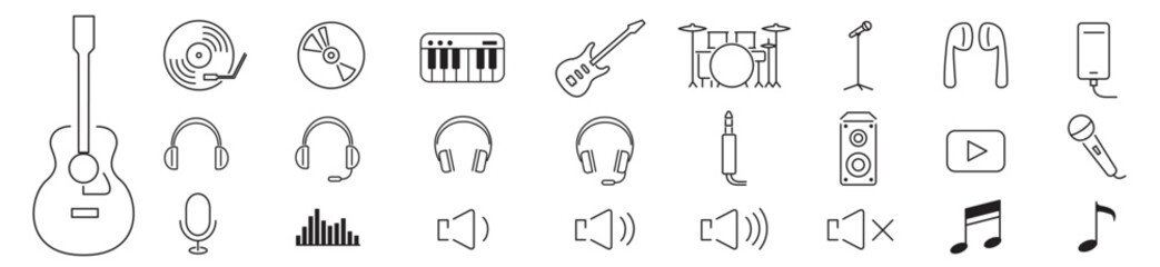 musical instruments line icons collection vector