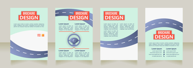 Driver training school blank brochure design. Template set with copy space for text. Premade corporate reports collection. Editable 4 paper pages. Bebas Neue, Ebrima, Roboto Light fonts used