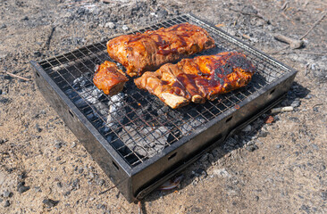 Small Grill, Portable Barbecue, BBQ with Flame and Smoke, Mini Barbecue for Outdoor Recreation