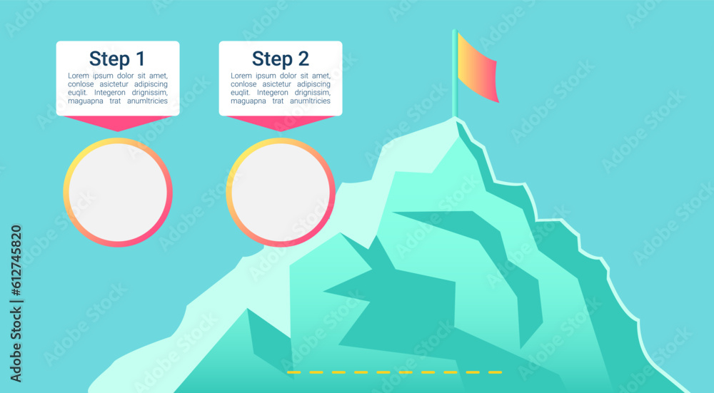 Aufkleber mountain peak with flying flag infographic chart design element set. abstract vector symbols for inf