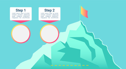 Mountain peak with flying flag infographic chart design element set. Abstract vector symbols for infochart with blank copy spaces. Instructional graphics kit. Roboto Medium, Light fonts used