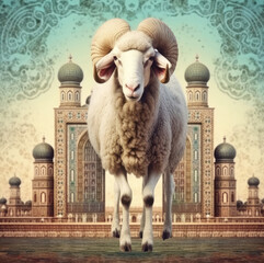 Eid Ul Adha Card with sheep and islamic background