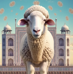 Eid Ul Adha Card with sheep and islamic background
