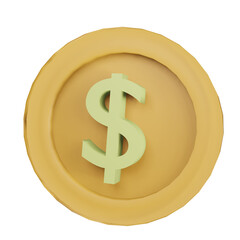 Dollar Coin 3D isolated on background illustration png.