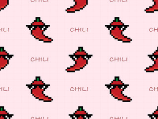 Chili cartoon character seamless pattern on pink background