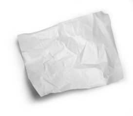 White wax coated paper, crumpled sheet isolated on transparent background with transparent shadow