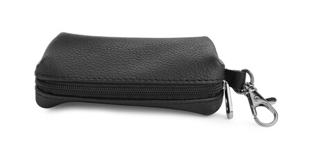 Stylish leather keys holder isolated on white