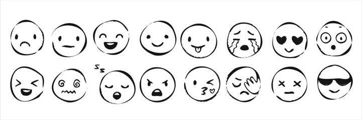 Emoji. doodle emoticons, smile face - obrazy, fototapety, plakaty
