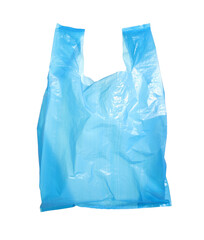 One light blue plastic bag isolated on white