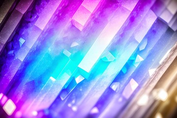Fototapeta premium Neon crystals background. Abstract background of glowing straight crystals. Generative AI