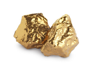 Two shiny gold nuggets on white background