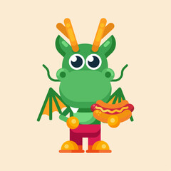 Funny cartoon maskot dragon character flat design illustration