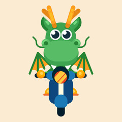 Funny cartoon maskot dragon character flat design illustration