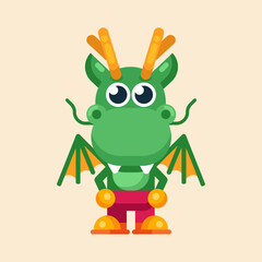 Funny cartoon maskot dragon character flat design illustration