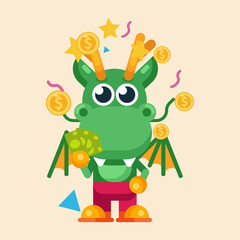 Funny cartoon maskot dragon character flat design illustration