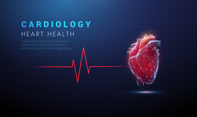 Abstract red human heart with red cardio puls line