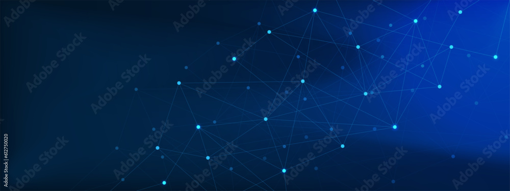 Poster abstract futuristic network with connected dots and lines. molecular structure dna or neuron composi