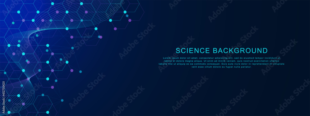 Wall mural abstract hexagons with connecting dots and lines. network connection, big data visualization, scienc