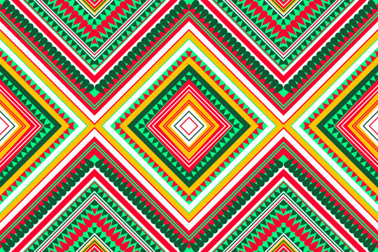 Seamless design pattern, traditional geometric pattern. white green yellow red vector illustration design, abstract fabric pattern, aztec style for textiles, 