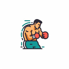 A modern line art style icon of [boxing], showcasing a boxer in action. The design, detailed with bold outlines and solid colors created with generative AI software
