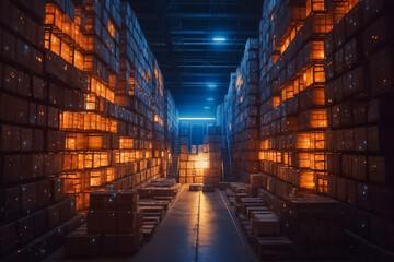 the futuristic ambiance of a pristine warehouse, where a perfect balance of low light and sunlight creates a captivating atmosphere.  generative AI.