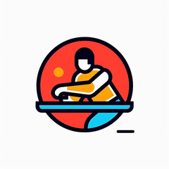 A modern line art style icon of [table tennis], capturing a player serving. The design, detailed with bold outlines and solid colors created with generative AI software