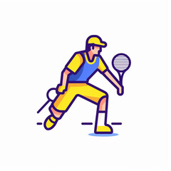 Fototapeta na wymiar A modern line art style icon of [tennis], featuring a tennis player and a racket. The icon, detailed with bold outlines and solid colors created with generative AI software