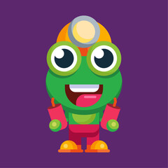 Funny cartoon smiling frog mascot character flat design illustration