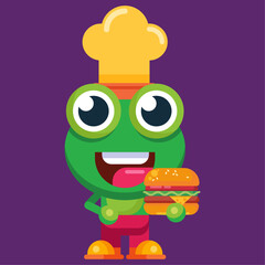 Funny cartoon smiling frog mascot character flat design illustration