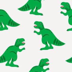 Baby seamless pattern with dinosaur t rex. Funny flat animals. Colorful childish print with Dino. Creative vector background in Scandinavian style. Cute cartoon dinosaurs