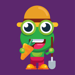Funny cartoon smiling frog mascot character flat design illustration