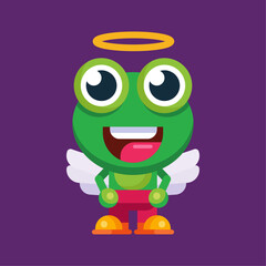 Funny cartoon smiling frog mascot character flat design illustration