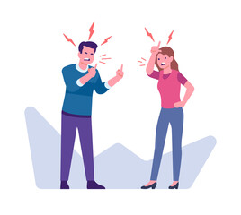 Woman and man yelling at each other and making rude gestures. Quarreling people. Aggressive conversation. Arguing wife and husband. Misunderstanding and furious dialog. png concept - obrazy, fototapety, plakaty