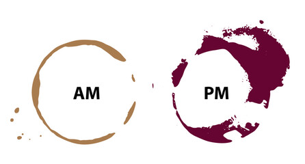 AM PM Icon, Morning Coffee Time, Evening Wine Time Symbol, Day and Night Sign