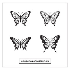 Butterfly Icon, Moth Symbol Set, Flying Insect Silhouette, Butterflies Wings Pictogram