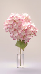 A vase filled with pink hydrangea flowers sitting on a table. Generative AI.