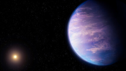 Planet near the solar system. Exoplanet suitable for life. Super-Earth in the habitable zone of its star.