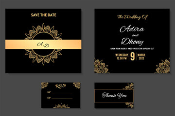 Black Gold Mandala Wedding Invitation Template Design