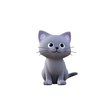 3d black cat with small eyes on white background. Realistic 3d high quality isolated render