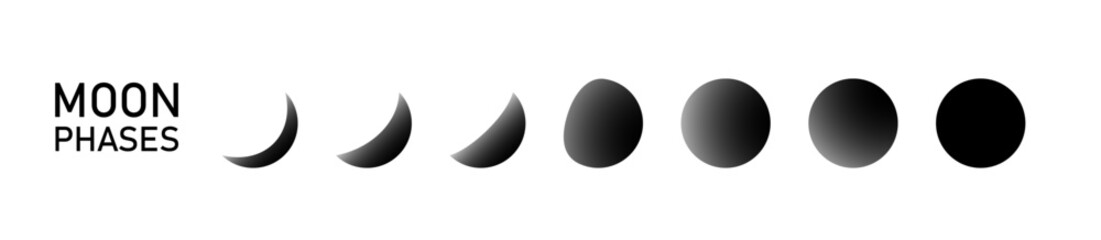 Phases of the Moon. Abstract moon phases posters. Mid century lunar minimalist art decor. Vector