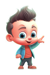 happy little child boy schoolboy points his finger at isolated background. Cartoon character. Generative AI illustration