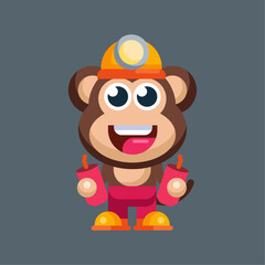 Funny cartoon smiling monkey character flat design illustration mascot logo
