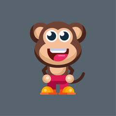 Funny cartoon smiling monkey character flat design illustration mascot logo