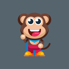 Funny cartoon smiling monkey character flat design illustration mascot logo