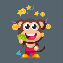 Funny cartoon smiling monkey character flat design illustration mascot logo