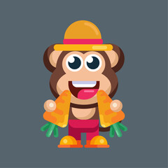 Funny cartoon smiling monkey character flat design illustration mascot logo