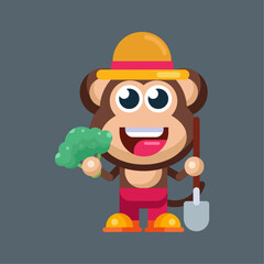 Funny cartoon smiling monkey character flat design illustration mascot logo