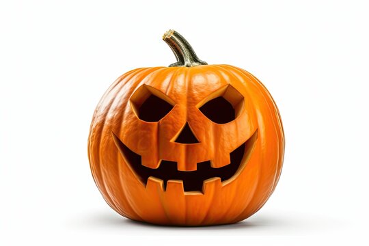 Scary smiles. Evil pumpkin for autumn halloween celebration. Spooky face on white background isolated. Jack o Lantern decoration for funny Generative AI illustrations